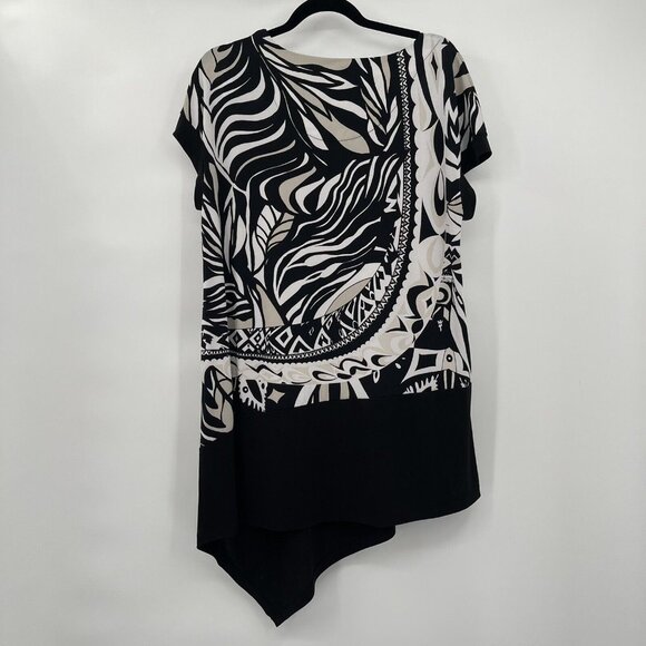 chico’s 2 Women’s top tunic mini dress asymmetrical pattern knit size large - Picture 3 of 4